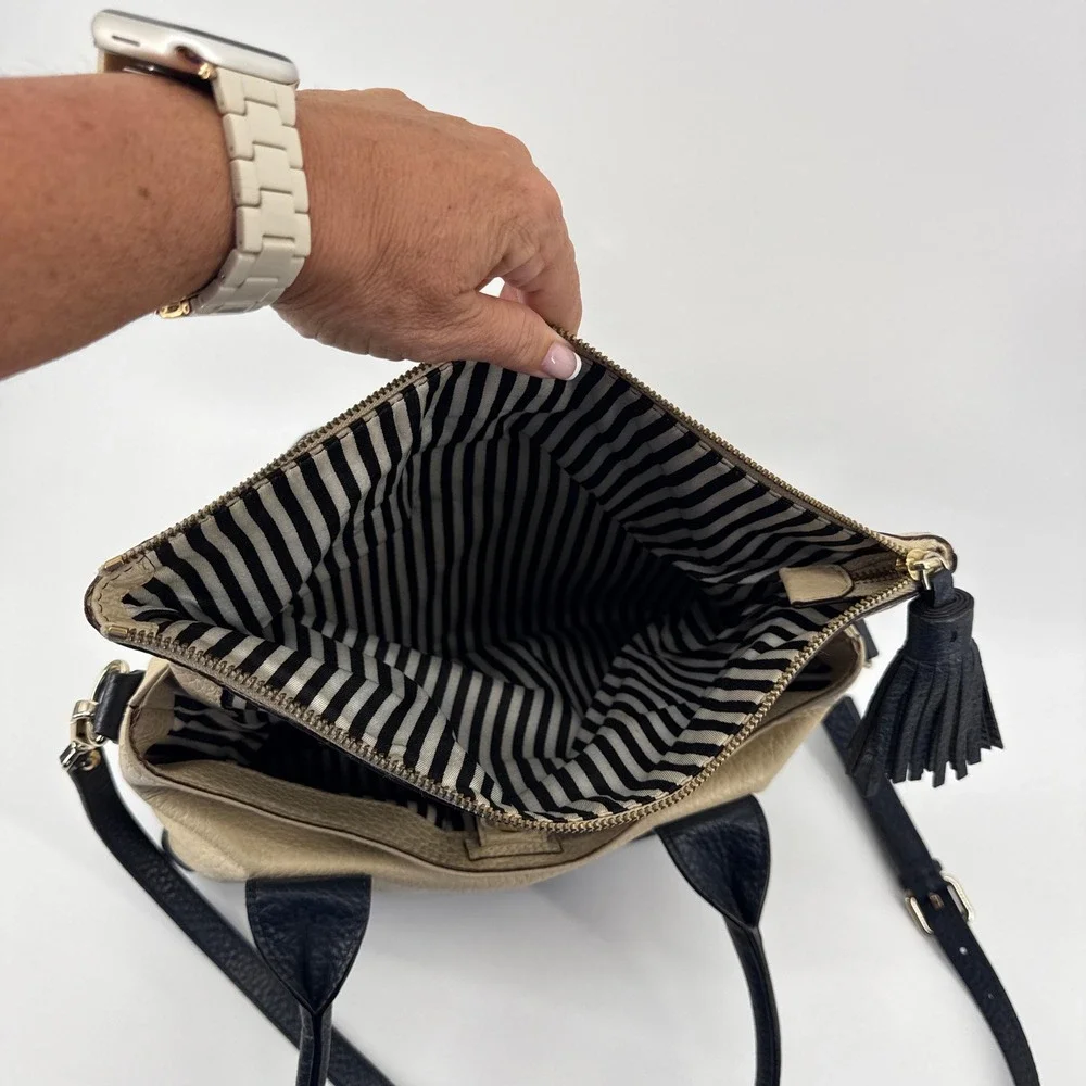 Kate Spade‎ Cobble Hill Small Adrien Leather Satchel Beige Navy Blue Crossbody
